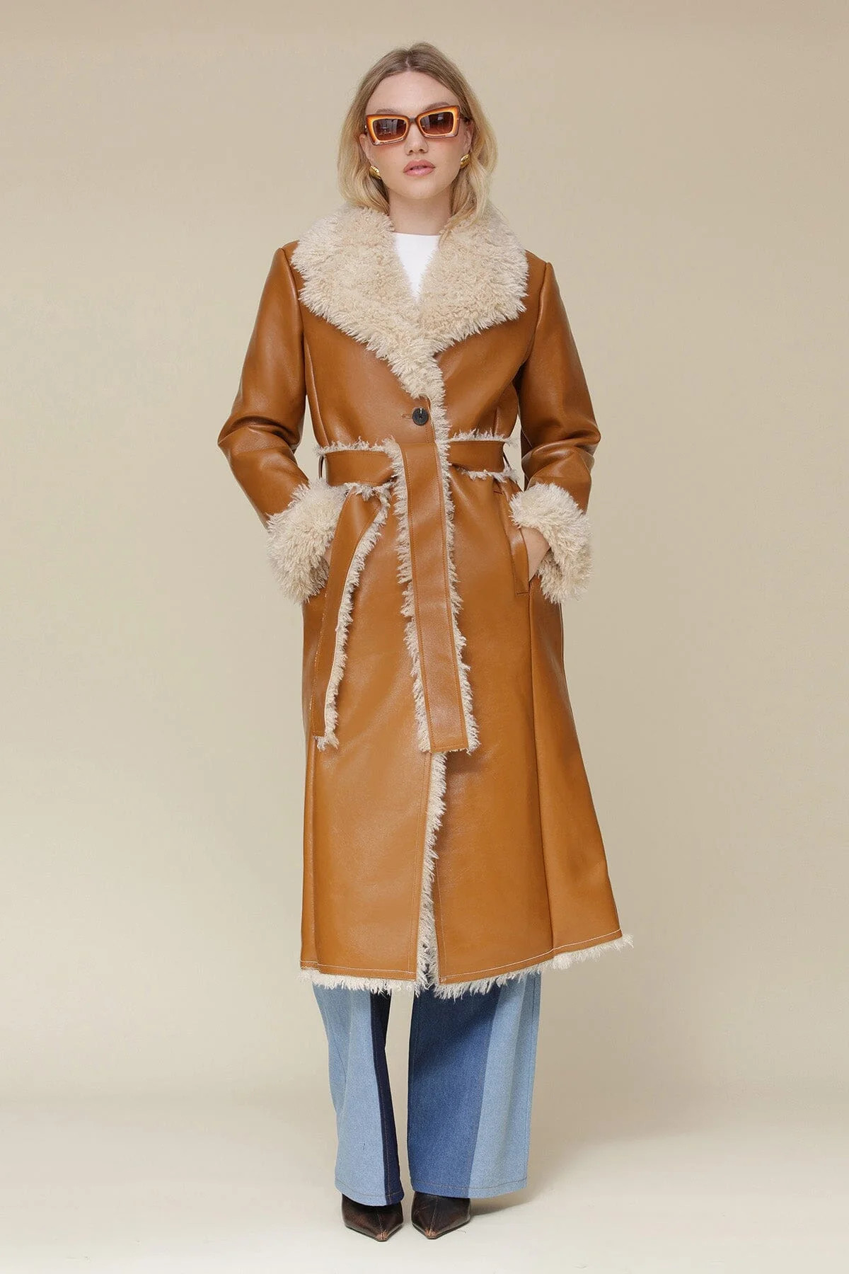 Faux Shearling Belted Midi Coat | Avec Les Files