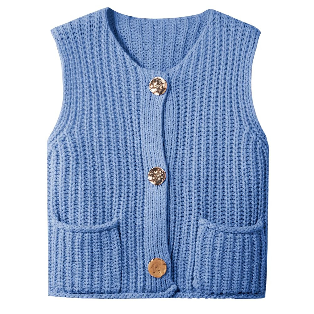 Hixiaohe Womens Crochet Chunky Knit Top Sleeveless Button Down Crop Tops Trendy Cardigan Sweater ... | Amazon (US)