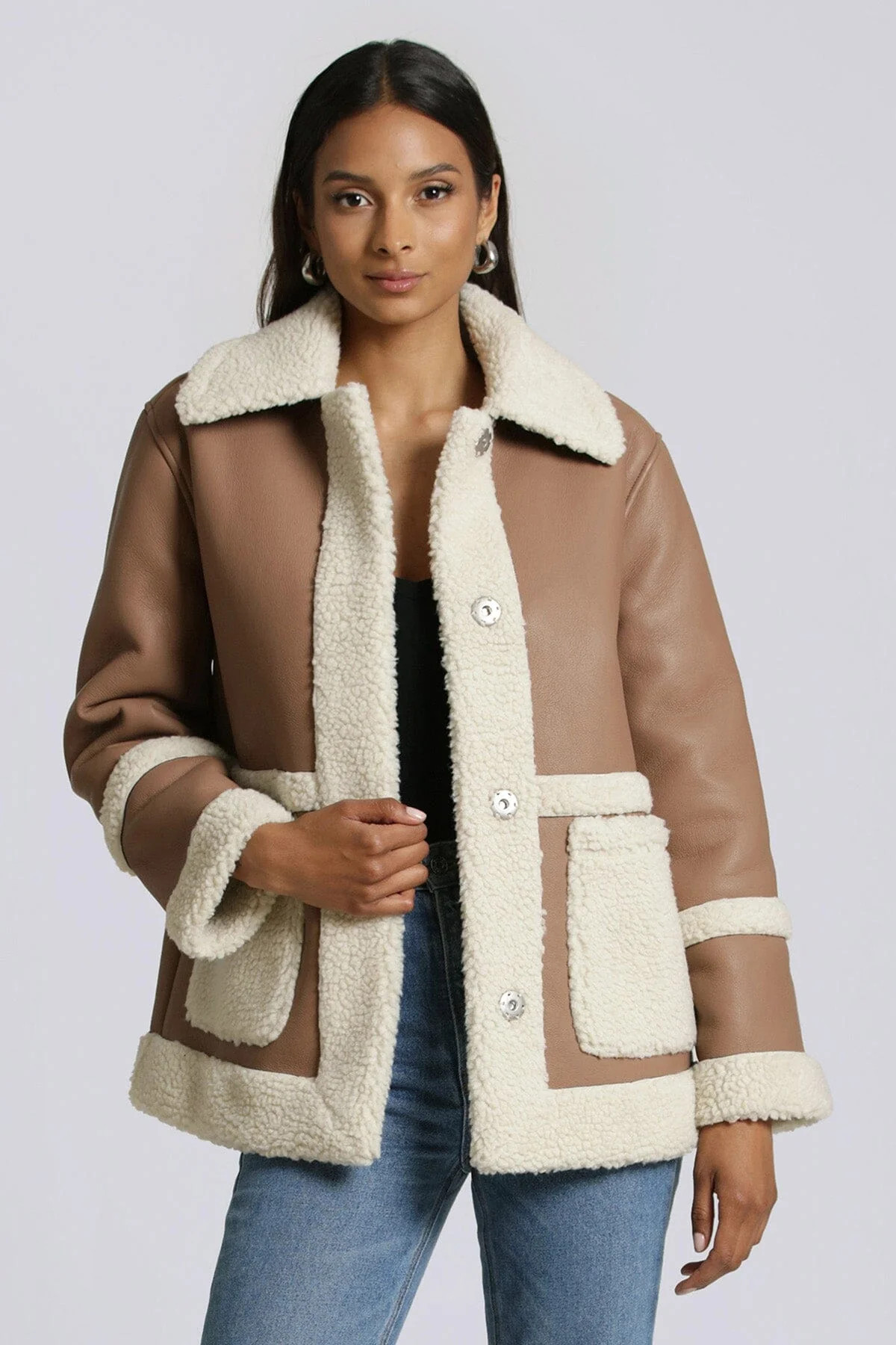 Two-Tone Faux Shearling Coat | Avec Les Files