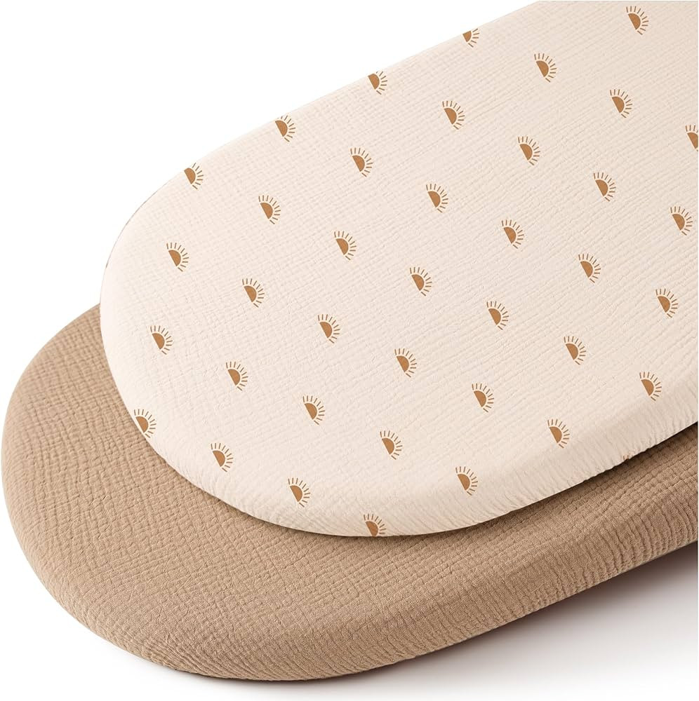 Konssy 2 Pack Soft Breathable Muslin Fitted Bassinet Sheets for Baby Girl Boy, Fit Oval Rectangle... | Amazon (US)