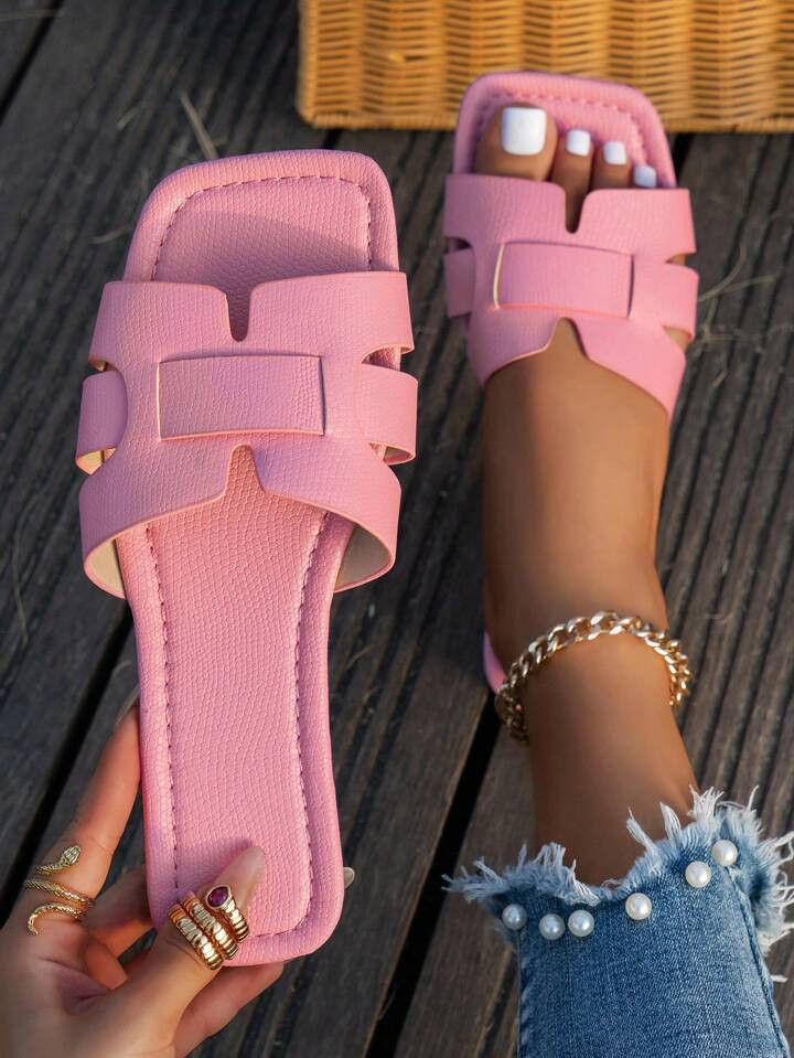 Korean-Style Casual Flat Slippers For Women, Summer Open Toe Breathable Sandals, New Arrival Spri... | SHEIN