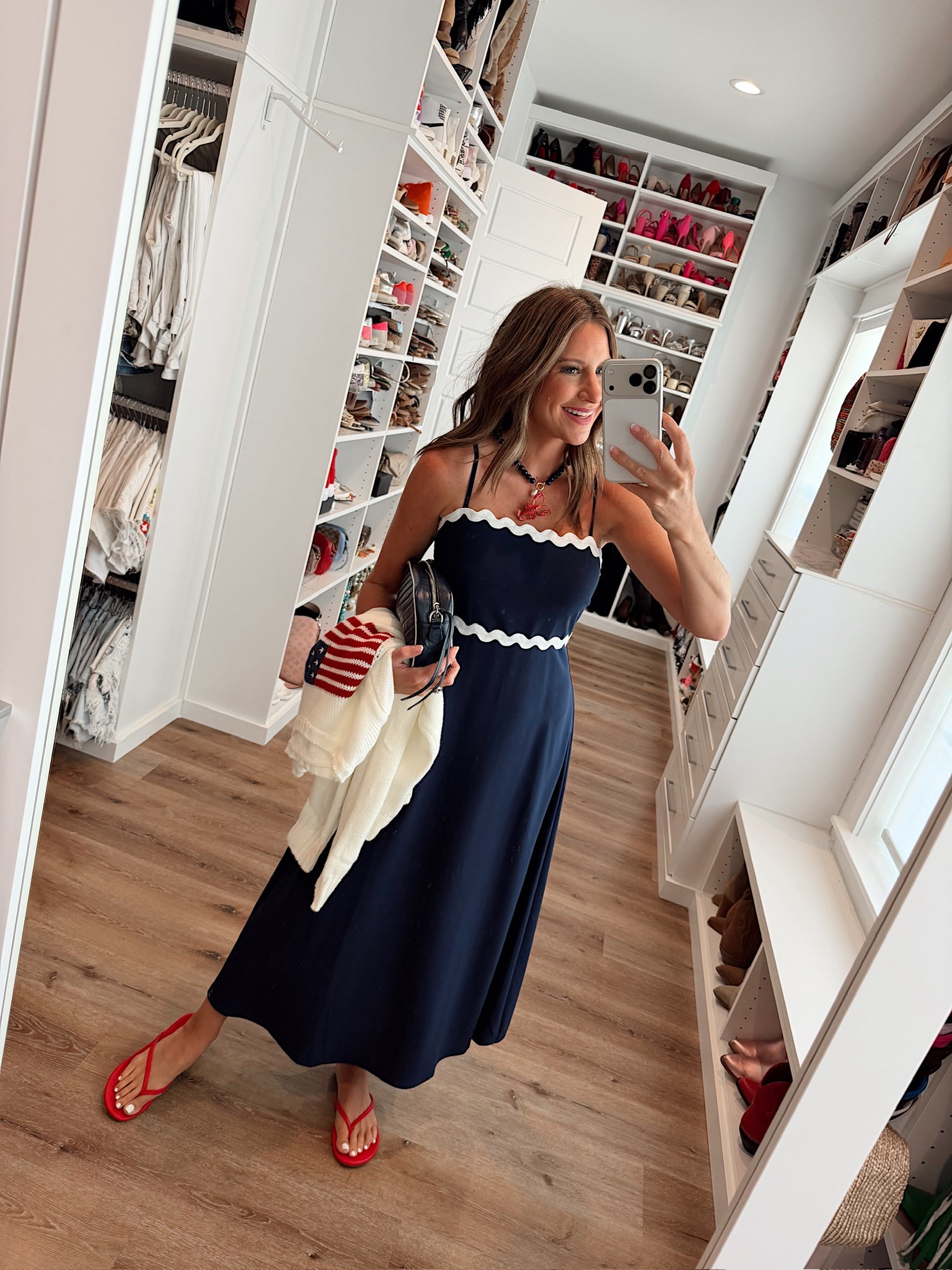In a small dress, medium sweater, necklace, sandals and accessories - fits tts.

#LTKgrwm #LTKootd #LTKSeasonal