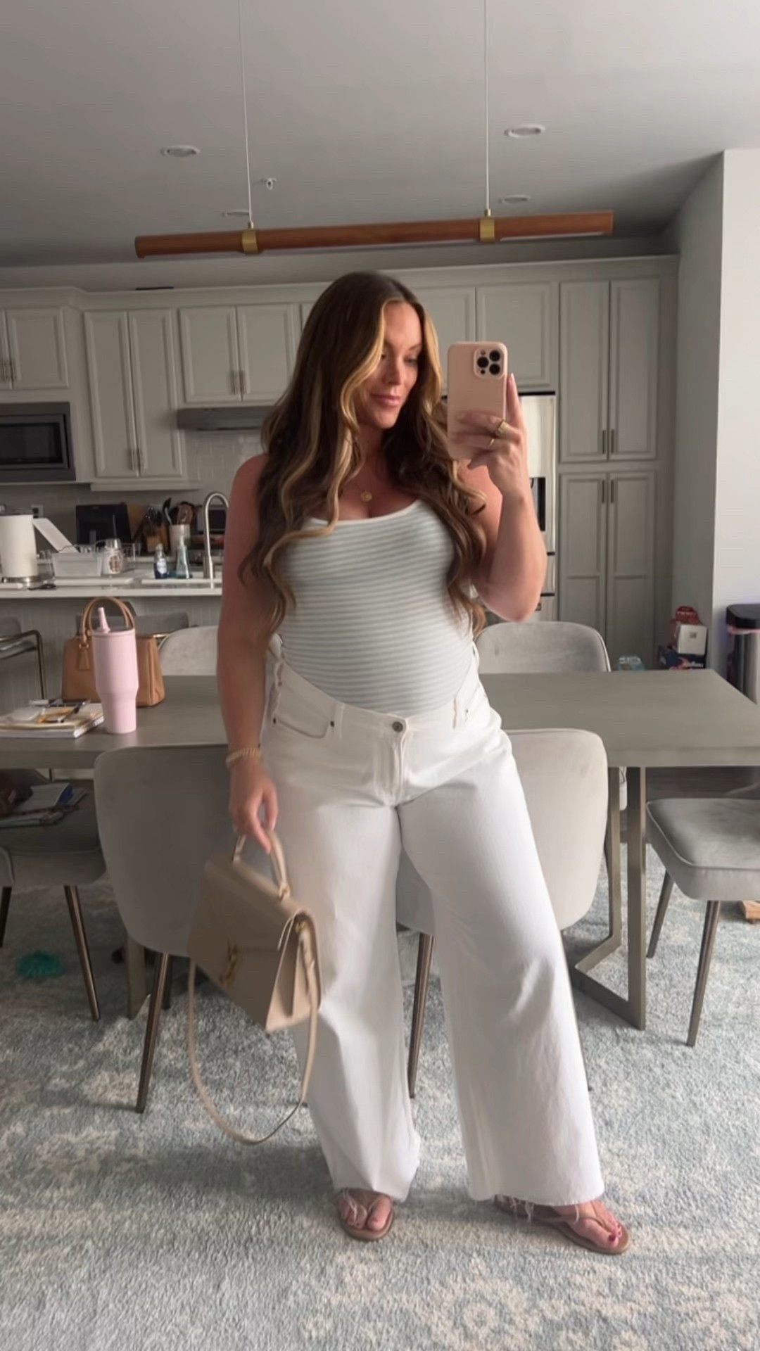 Easy outfit 💗 I had sized up in the jeans given 39 weeks here! 
Order regular size, they hit at the belly button! 

#LTKSeasonal #LTKMidsize #LTKBump