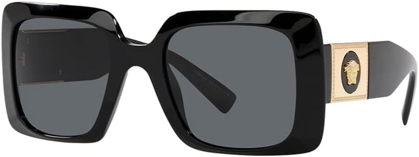 Versace VE 4405 GB1/87 Black Plastic Rectangle Sunglasses Grey Lens | Amazon (US)