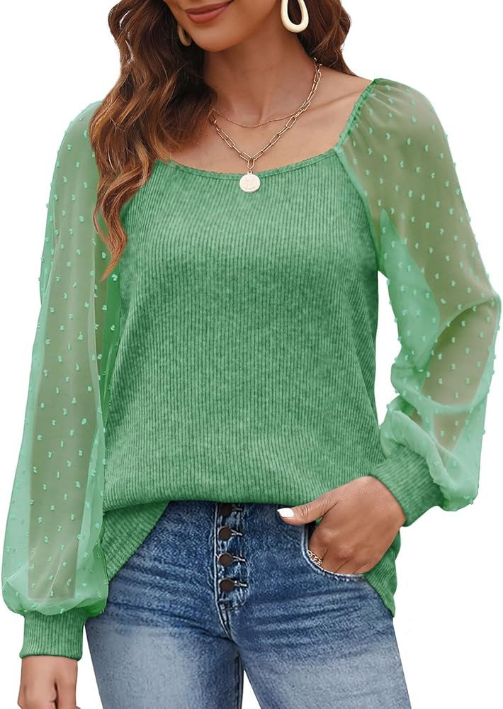 WIHOLL Tunic Tops for Women Loose Fit Long Sleeve Shirts Square Neck Tops | Amazon (US)