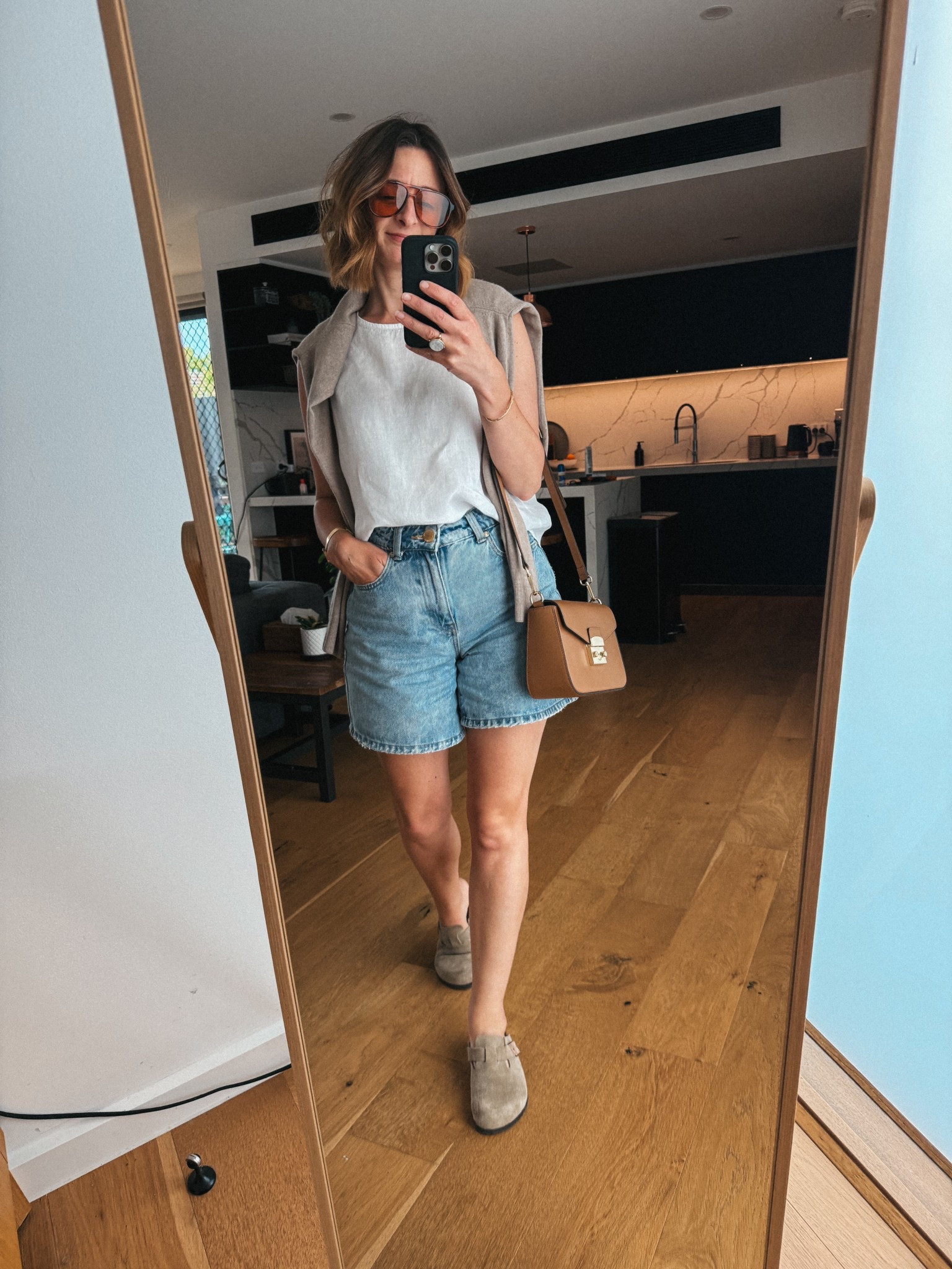 Linen Cami - Ava from Montaigne Paris. Wearing my usual size small 
Denim shorts - Ceres Life last season. Wearing a size 8
Sweater - Uniqlo. Sized up to a medium 
Birkenstocks - tts 
Bag - Republic of Florence Margot cross body 


#LTKaustralia #LTKworkwear #LTKsummer