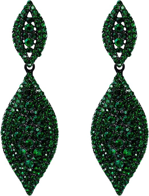 Flyonce Women's Rhinestone Crystal Wedding Bridal 2 Leaf Drop Dangle Chandelier Earrings | Amazon (US)