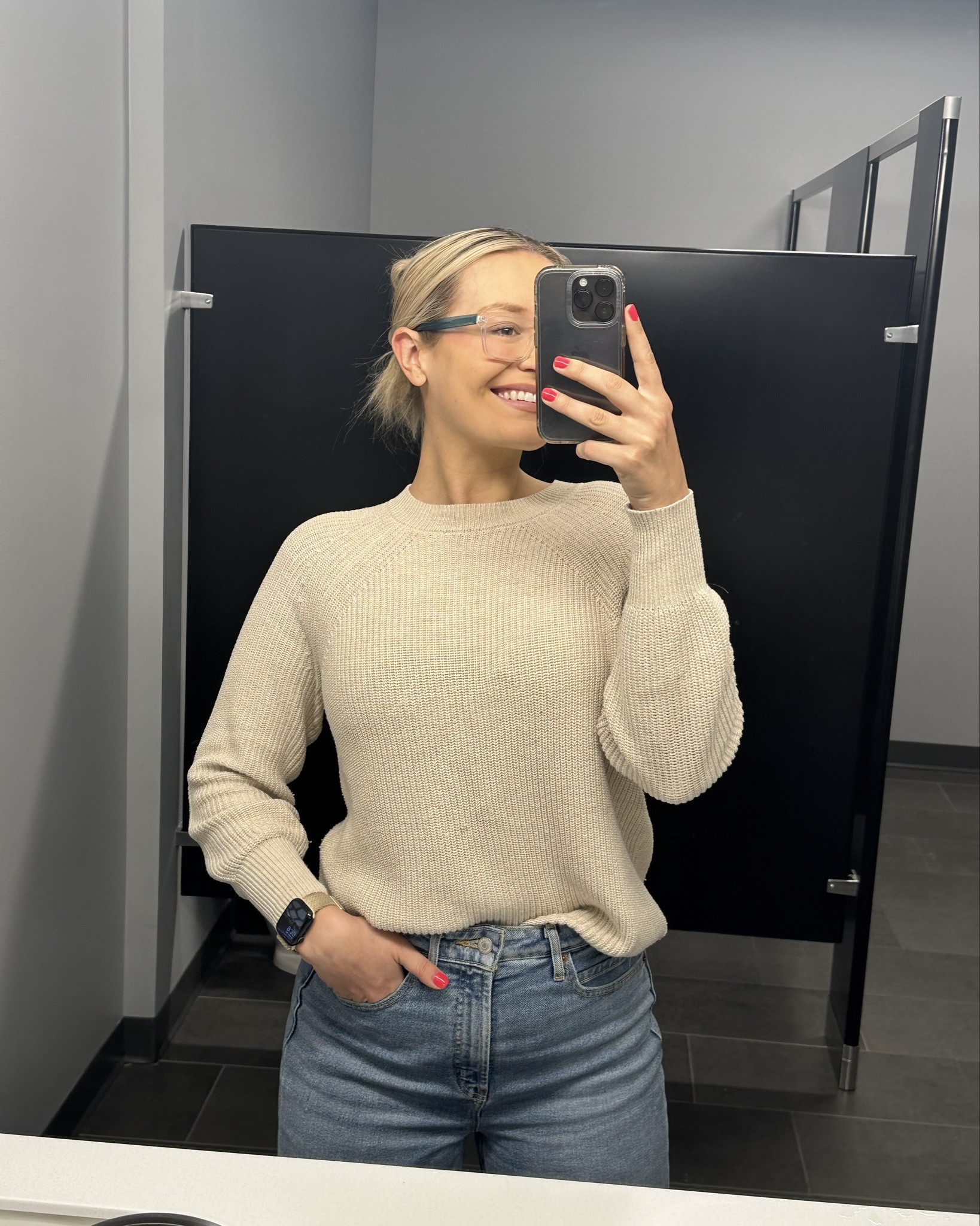 Casual Friday at the office! Opted for my wide leg jeans from old navy and a beige sweater to keep it simple :) happy weekend!! 

#LTKworkwear #LTKstyletip #LTKfindsunder50