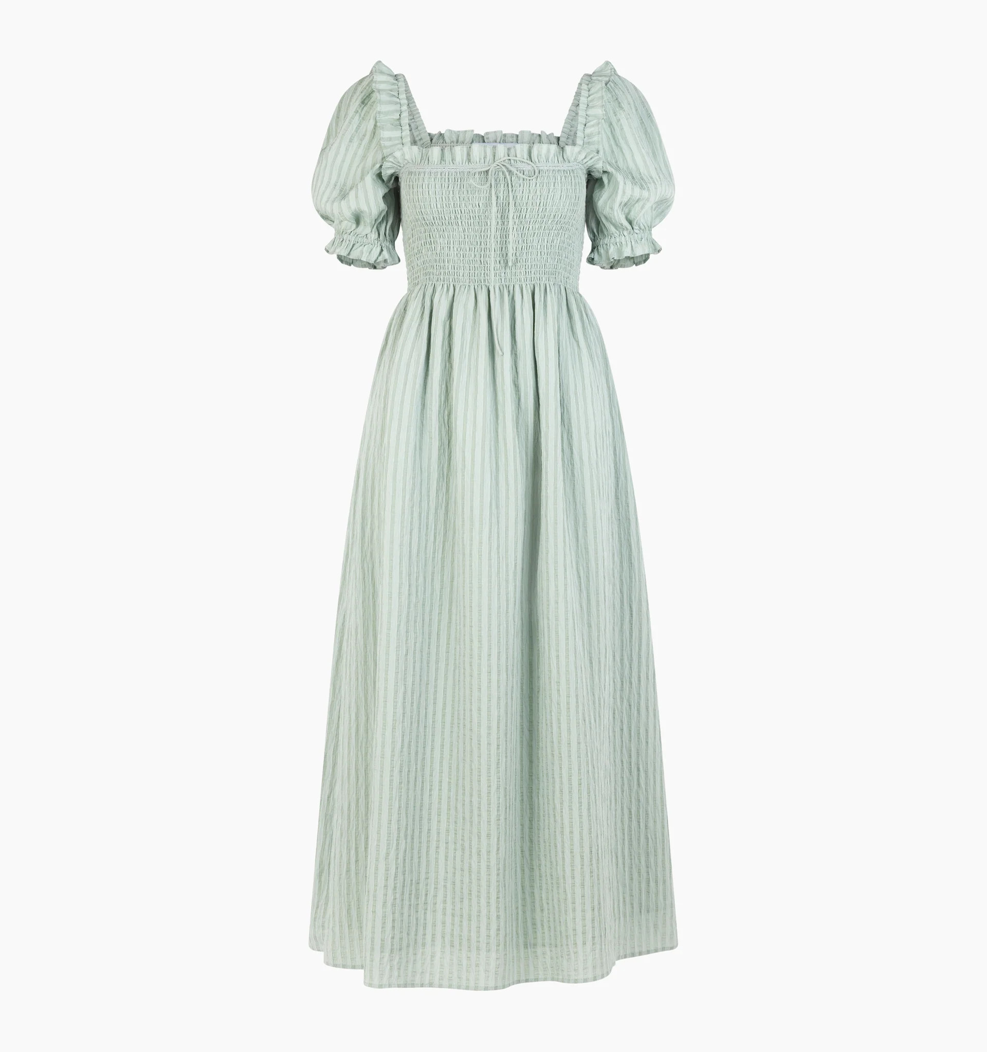 The Scarlett Nap Dress - Soft Green Tonal Seersucker | Hill House Home US
