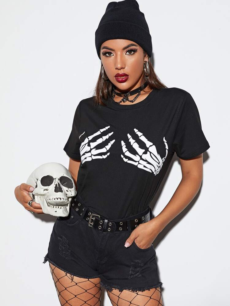 Skeleton Hand Print Tee | SHEIN