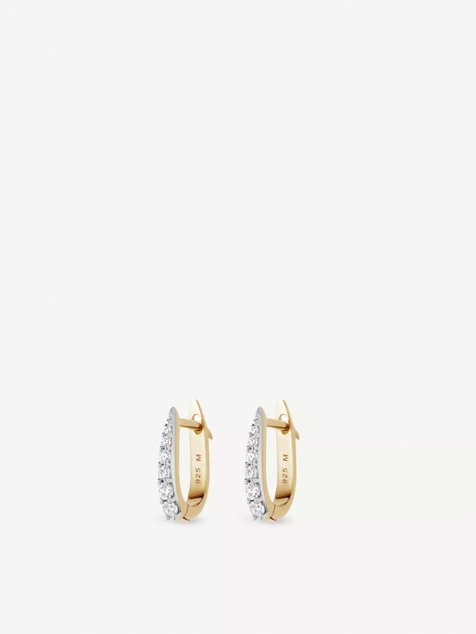 Pavé Claw 18ct gold-plated vermeil sterling silver and cubic zircona huggie earrings | Selfridges