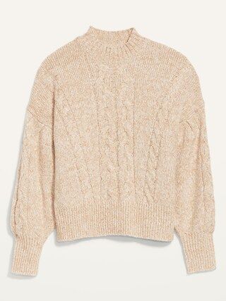 Mock-Neck Heathered Cable-Knit Sweater for Women | Old Navy (US)