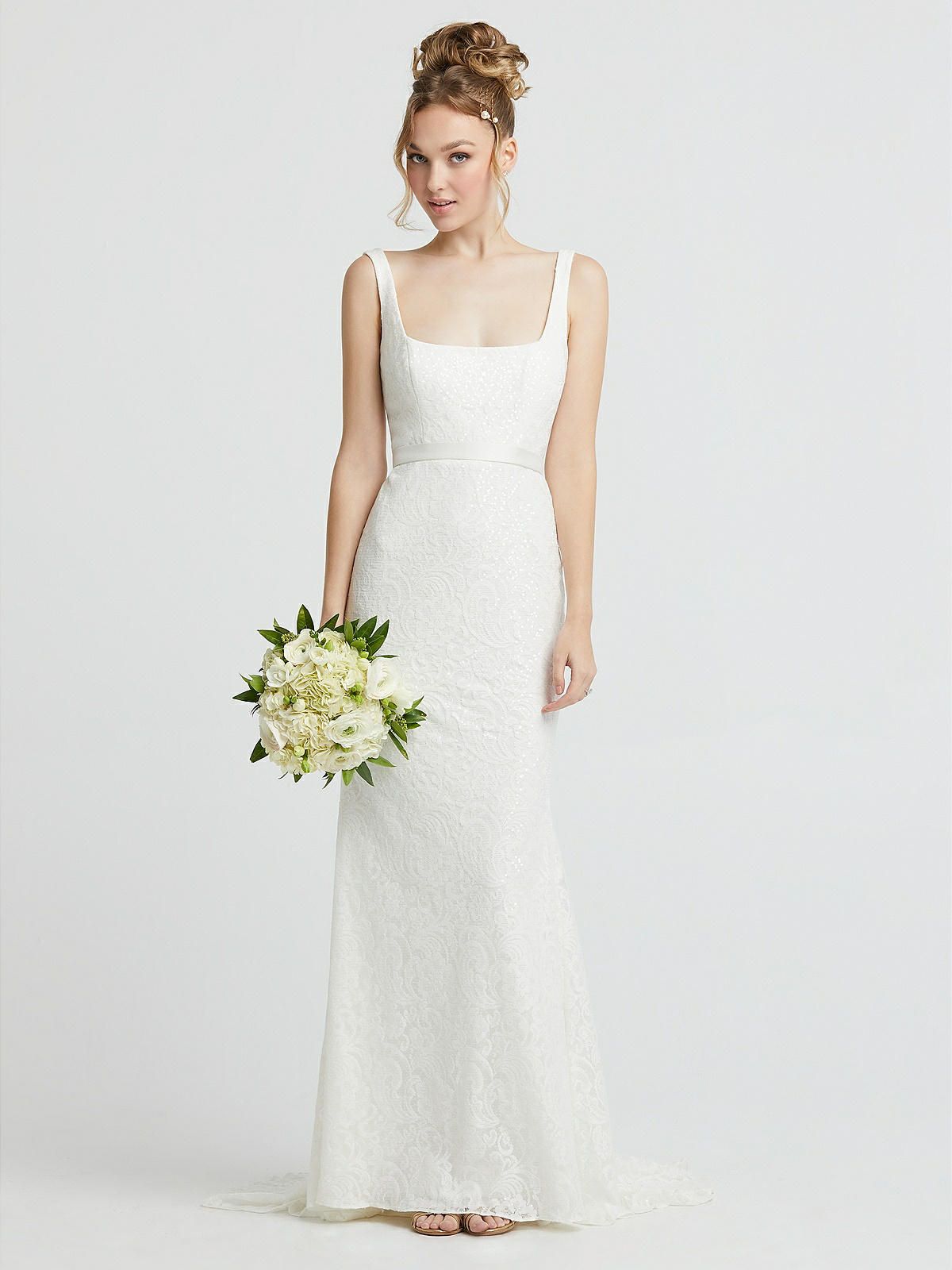 Scoop Back Sequin Lace Trumpet Wedding Dress | The Dessy Group
