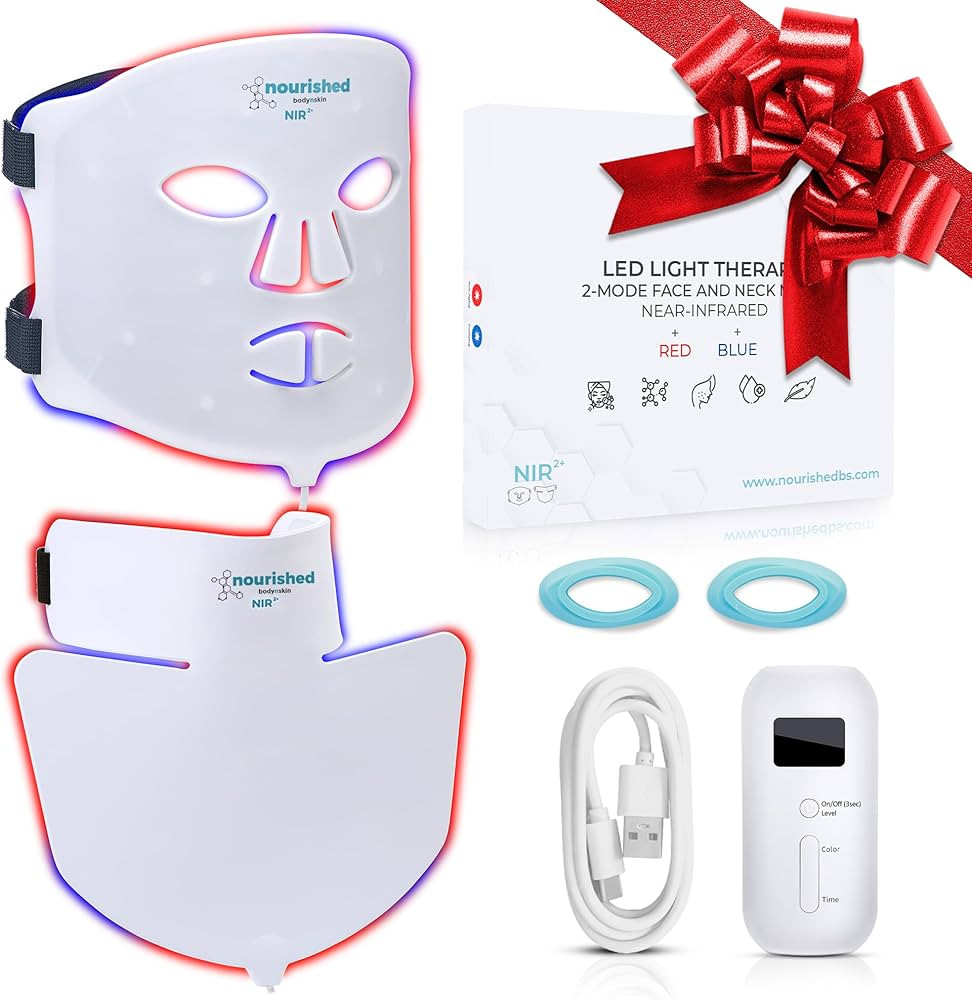 LED Face and Neck Mask with Near-Infrared - Blue, Red Light Therapy for Face - 228 LEDs - Skincar... | Amazon (US)