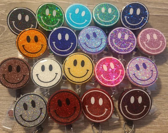 Happy Face Badge Reel Smiley Face Badge Reel Retractable | Etsy | Etsy (US)