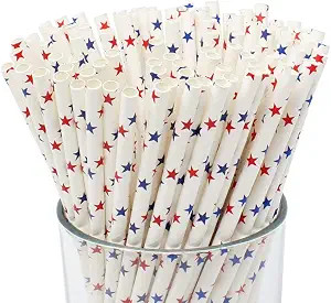 Just Artifacts Premium Disposable Drinking Paper Straws (100pcs, Red/Blue Stars) | Amazon (US)