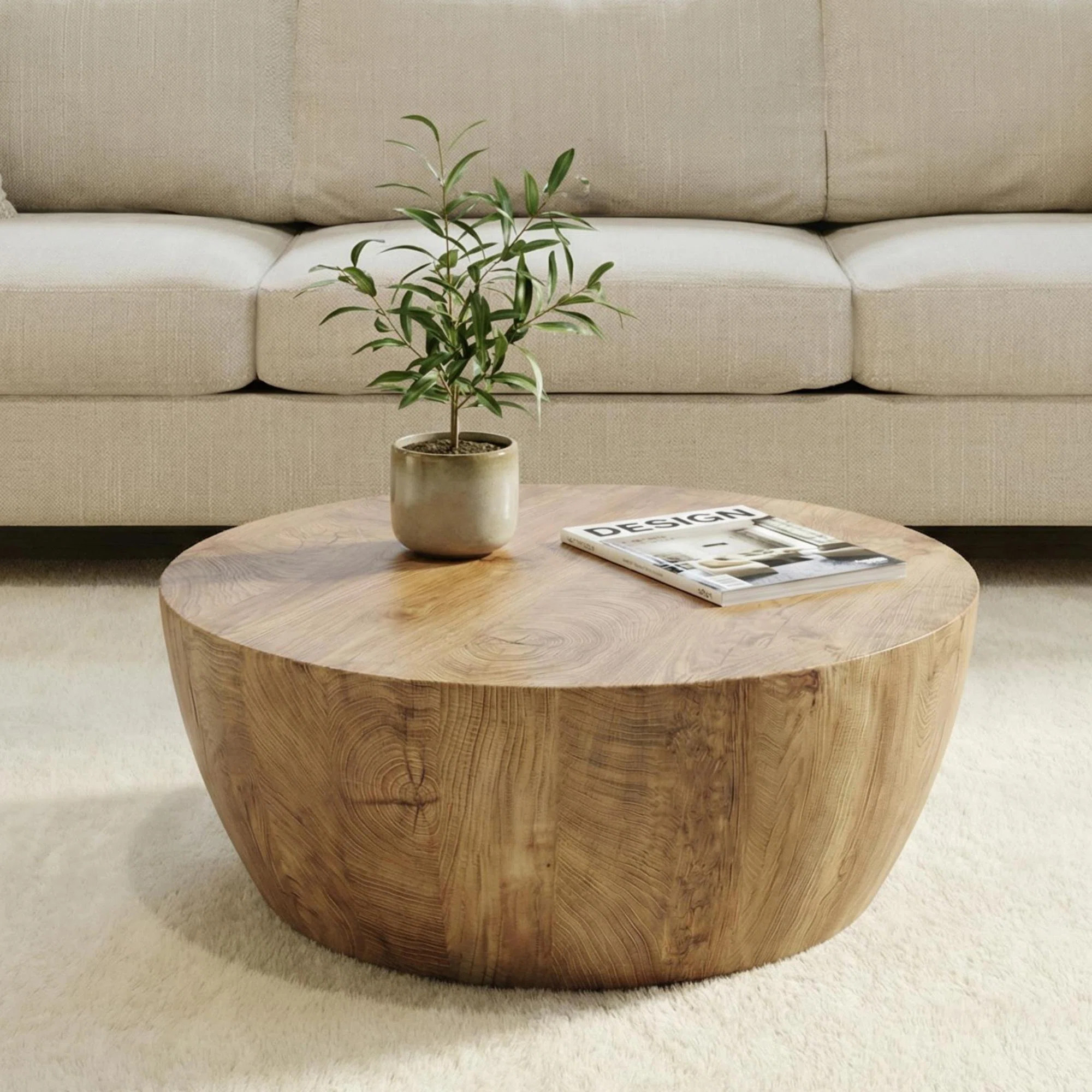 Round Coffee Table with Natural Wood Grain for Living Room | Wayfair North America