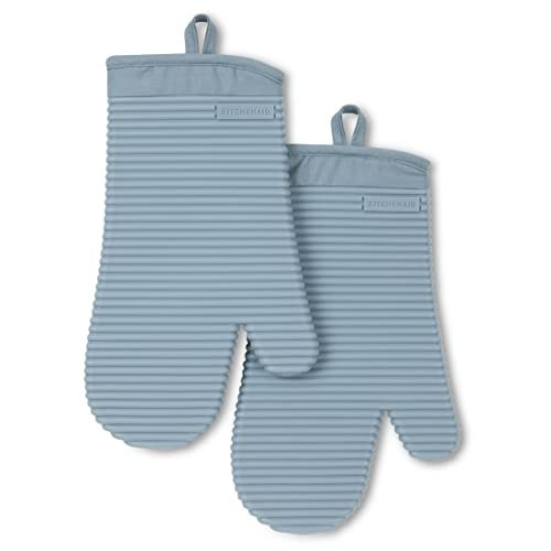 KITCHENAID Ribbed Soft Silicone Oven Mitt 2-Pack Set, 7.5"x13", Fog Blue | Amazon (US)