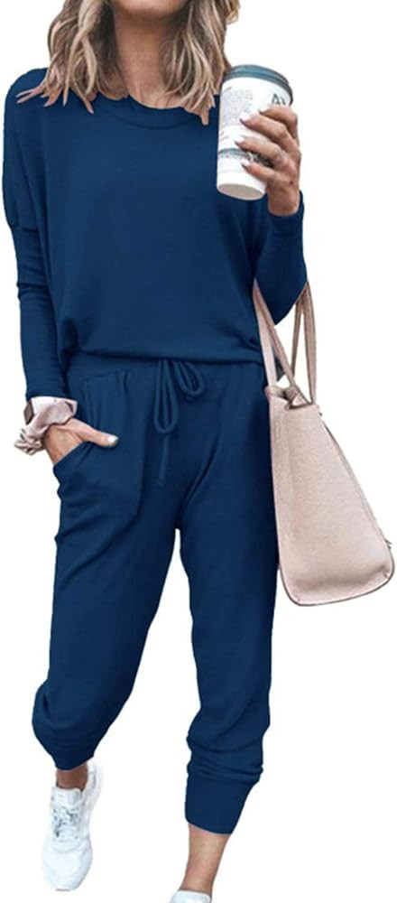 PRETTYGARDEN Women's Two Piece Outfit Long Sleeve Crewneck Pullover Tops And Long Pants Tracksuit | Amazon (US)