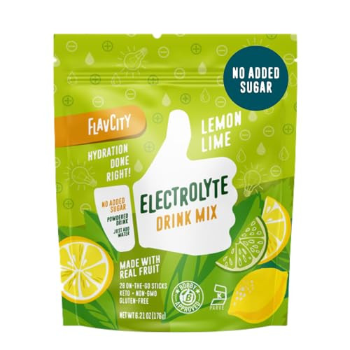 FlavCity Lemon Lime Electrolytes Powder Packets - 28 Hydration Packets - No Added Sugar - Hydration Powder with Real Fruit & Unrefined Sea Salt - Keto & Gluten-Free (28 Stick Packs) | Amazon (US)