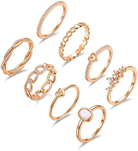 14K Gold/Silver Plated Stacking Rings Set for Women Non Tarnish CZ Heart Simple Cute Stackable Ri... | Amazon (US)