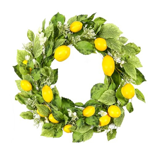 YNYLCHMX 18" Wreaths for Front Door, Artificial Floral Lemon Wreath with Green Eucalyptus Leaves, Green Foliage Wreath for Wall Window Farmhouse Party Holiday Home Decor | Amazon (US)
