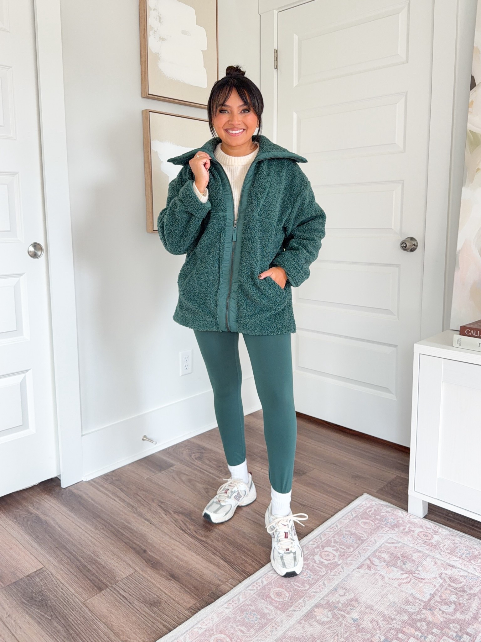 Dark green zip up jacket size xs TTS
Ivory sweater size xs TTS
Dark green leggings size small TTS
Sneakers size 6.5 TTS 


#LTKSaleAlert #LTKActive #LTKPetite