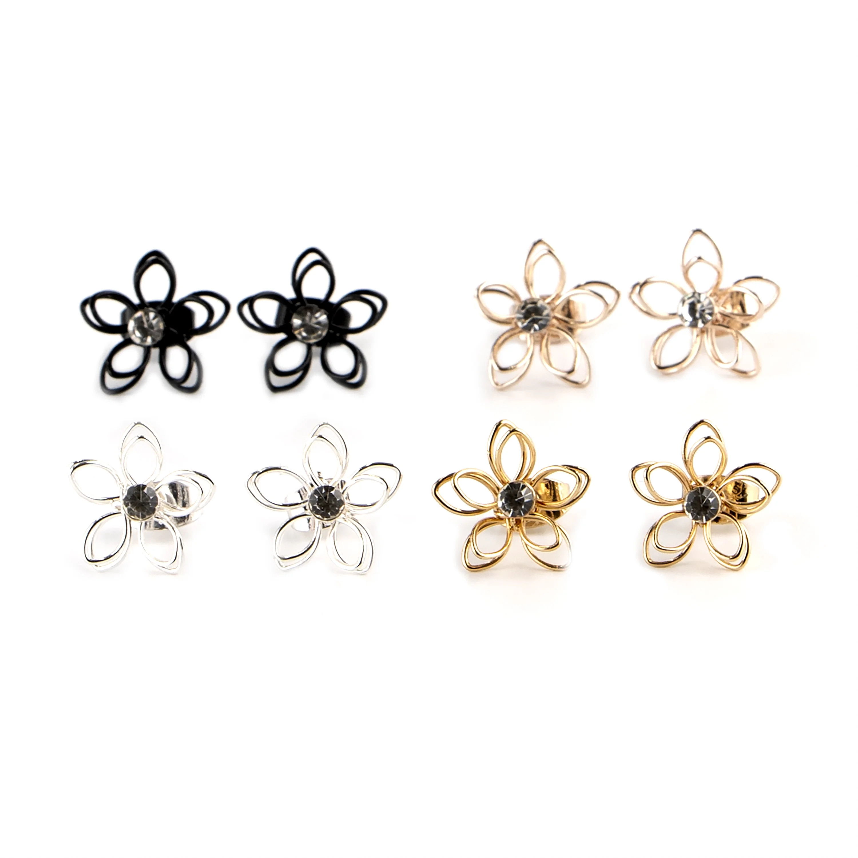 Claire's Teenagers Multi Metal Flower Stud Earrings Set, Post Back, 4 Pack, 74120 - Walmart.com | Walmart (US)