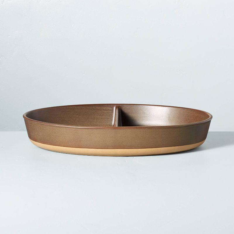 Divided Stoneware Serving Dish Espresso Brown - Hearth & Hand™ with Magnolia | Target