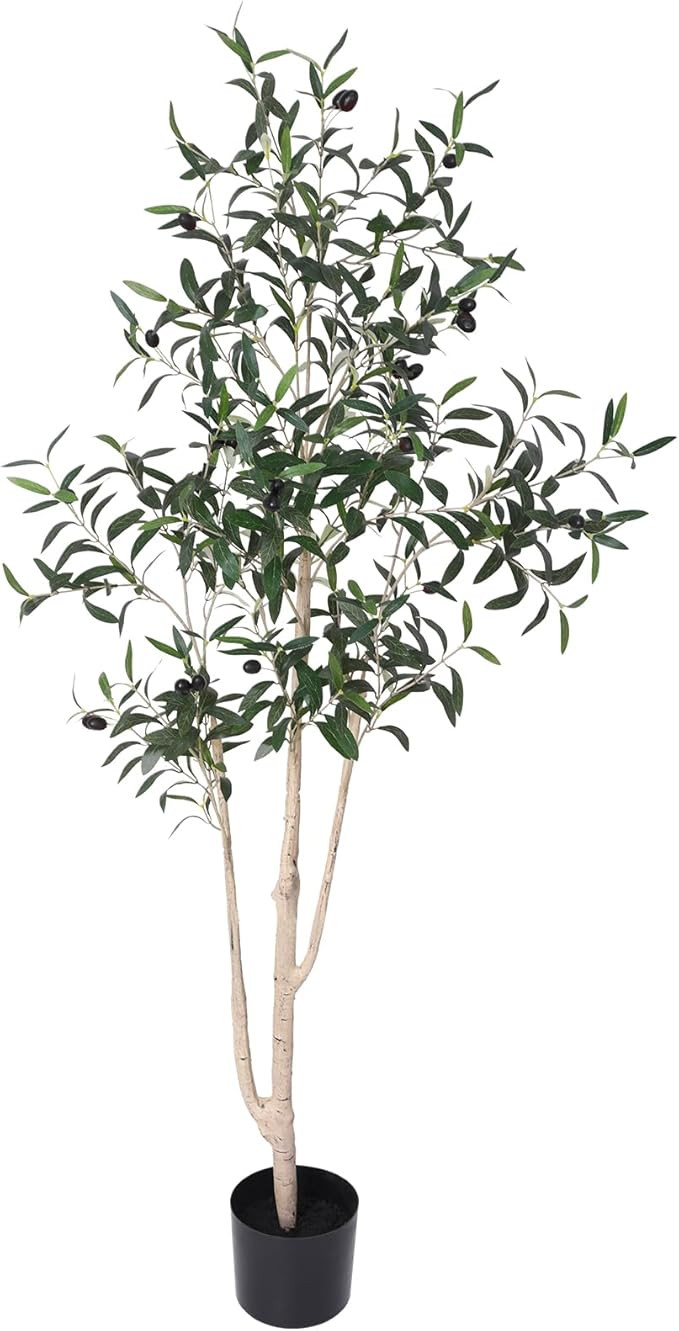 Artificial Olive Tree, 5FT Tall Faux Silk Plant Artificial Tree in Potted Oliver Branch Leaves an... | Amazon (US)
