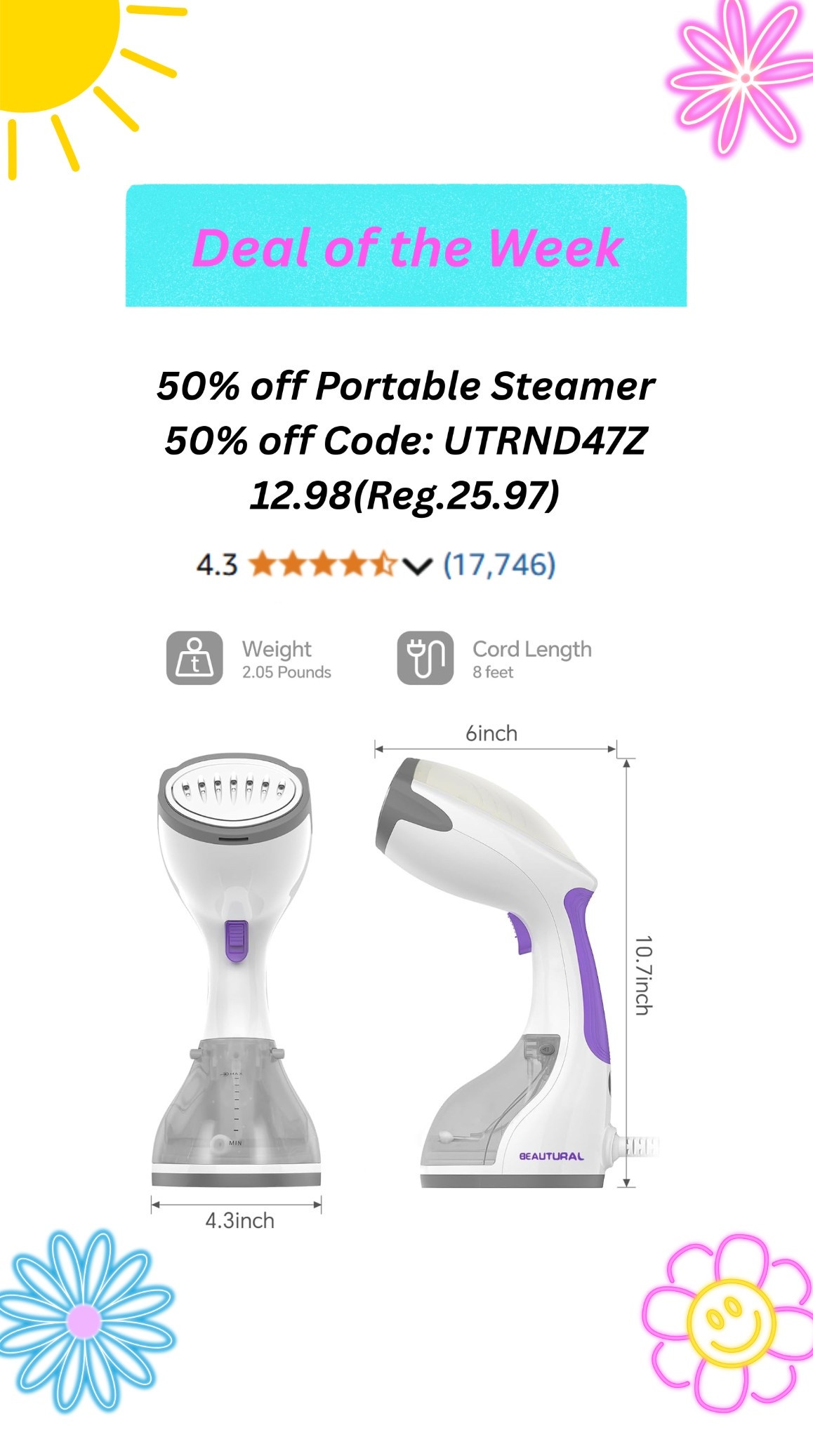 Amazon BEAUTURAL Steamer for Clothes, Portable Handheld Garment Fabric Wrinkles Remover, 30-Second Fast Heat-up, Auto-Off, Large Detachable Water Tank 

#LTKWedding #LTKSeasonal #LTKSaleAlert