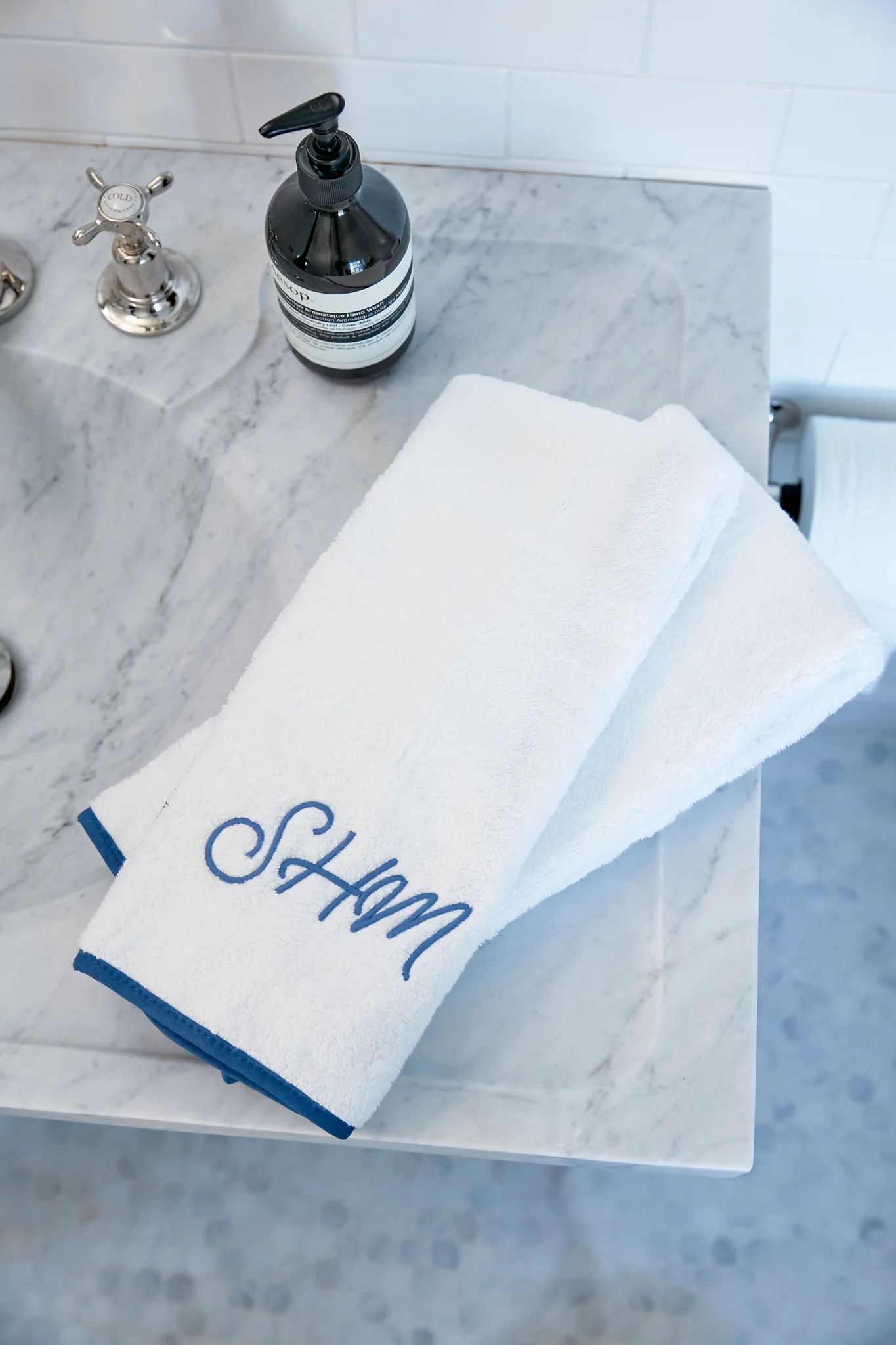 Exclusive Blue Piped Edge Hand Towels Set Of 2 | Tuckernuck (US)