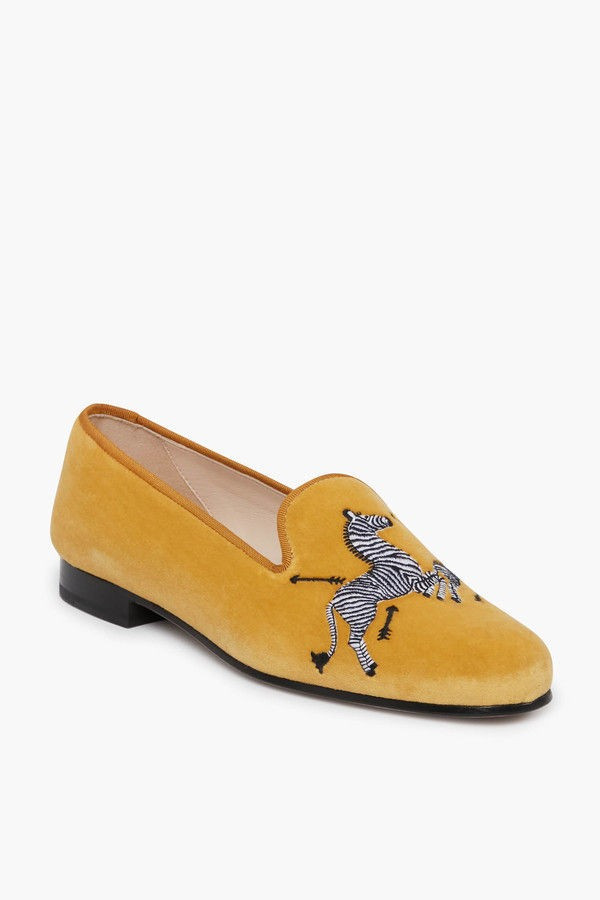 Yellow Velvet Zebras Slippers | Tuckernuck (US)