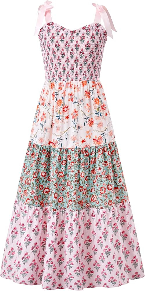 Sunny Spirit Girls Maxi Dress Tween Girl Summer Spring Easter Floral Boho Smocked Patchwork Bowti... | Amazon (US)