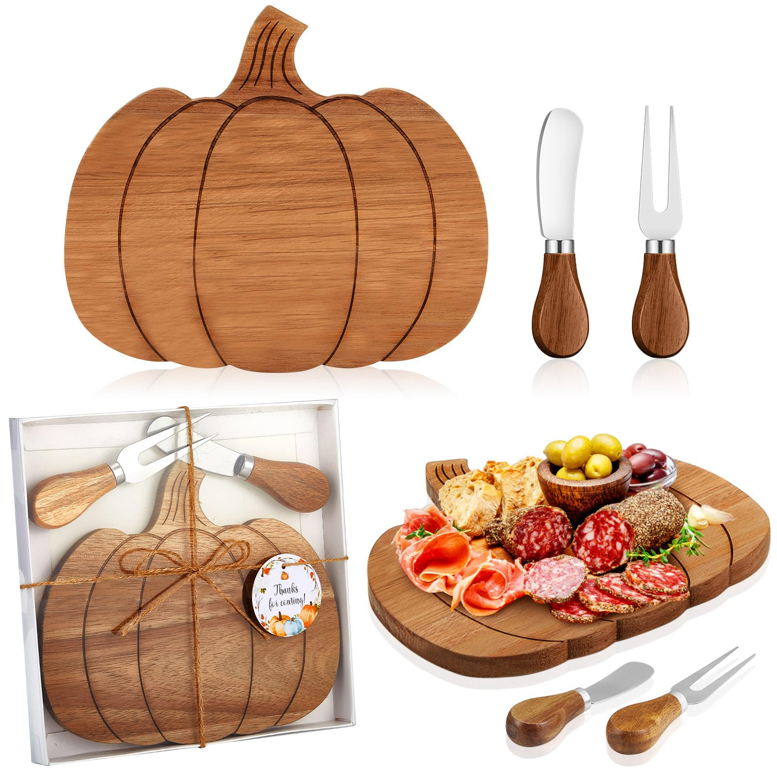 2 Sets Pumpkin Cheese Board Fall Party Favors Small Thanksgiving Wood Cheese Board with Knife Set... | Amazon (US)