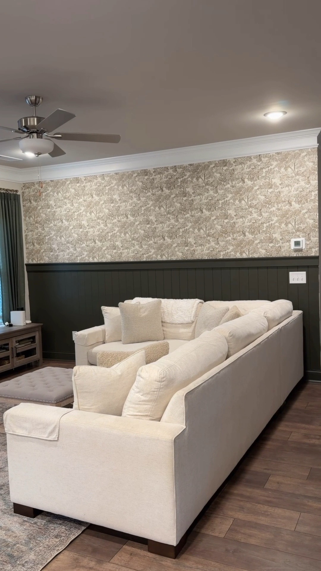 Before and After of my Living Room DIY Project! 🤩
Brown toile wallpaper from Wayfair and the color “Night Mission” by Behr at Home Depot for the trim work  

#LTKHome