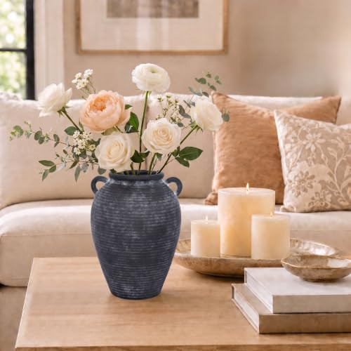 GreenSicilia 8.7" Black Ceramic Vase with Handles for Home Decor | Amazon (US)