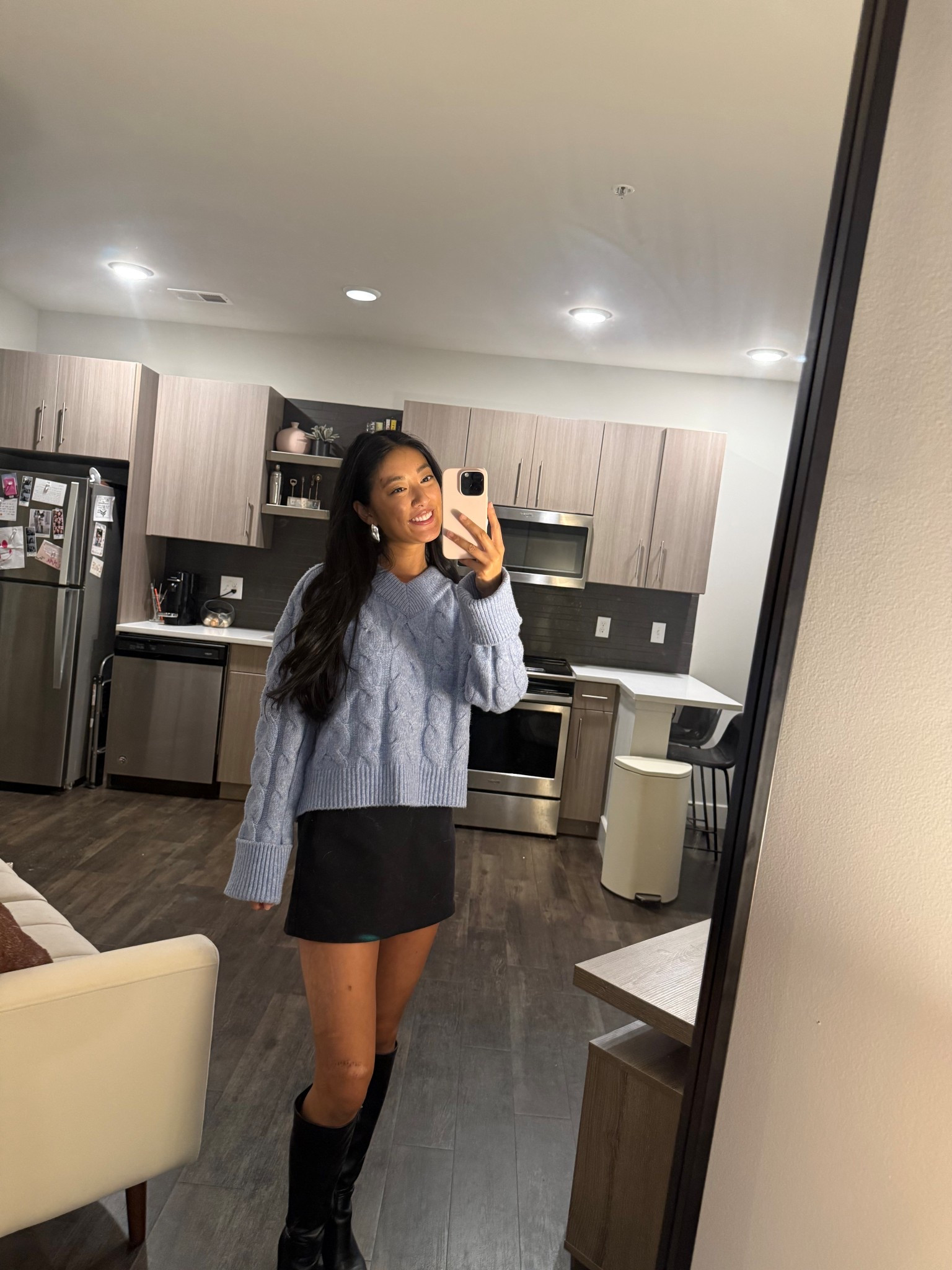
Black Tee: Target
Sweater: Madeline Cable Sweatwr Abercrombie
Skirt: Sloane Mini Skirt Abercrombie
Boots: DSW, Franco Sarto