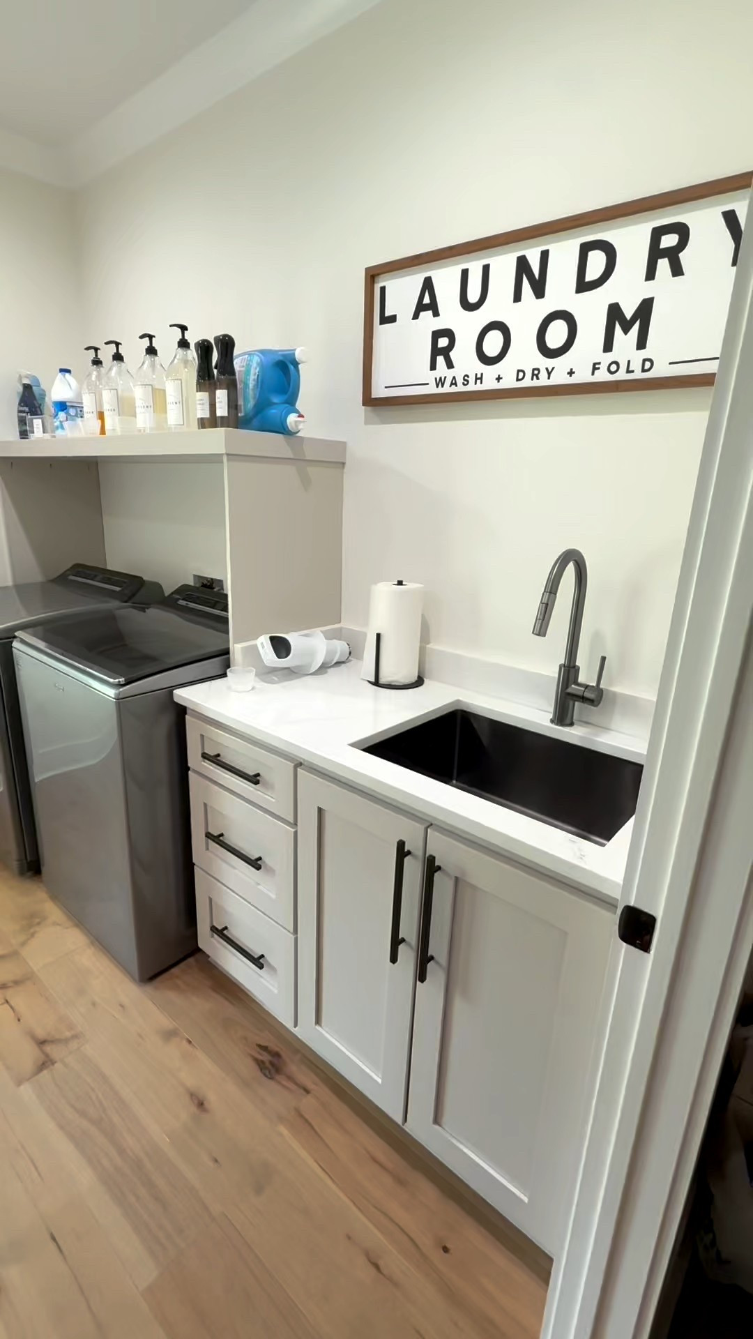 Decided to decorate our laundry room be a tiktoker all in one day🤪 
Come back for part 2 to see the results ✨📸 #laundryroomdecor #labordayweekend #voiceover #fyp 

#LTKBaby #LTKHome #LTKStyleTip