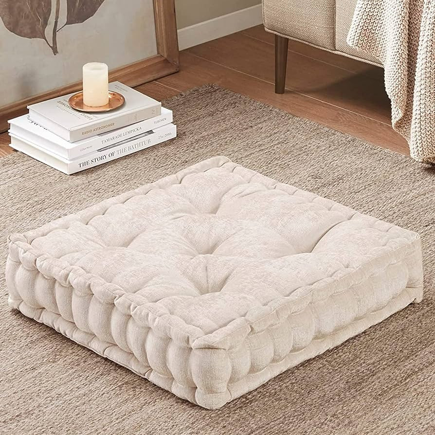 Intelligent Design Azza Floor Pillow Square Pouf Chenille Tufted with Scalloped Edge Design Hypoa... | Amazon (US)