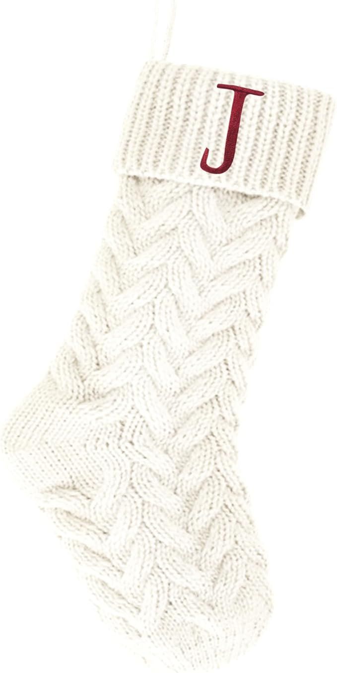 Kunyida 18 Inches Personalized Initial Monogram Christmas Stockings Ivory Family Xmas Stockings f... | Amazon (US)