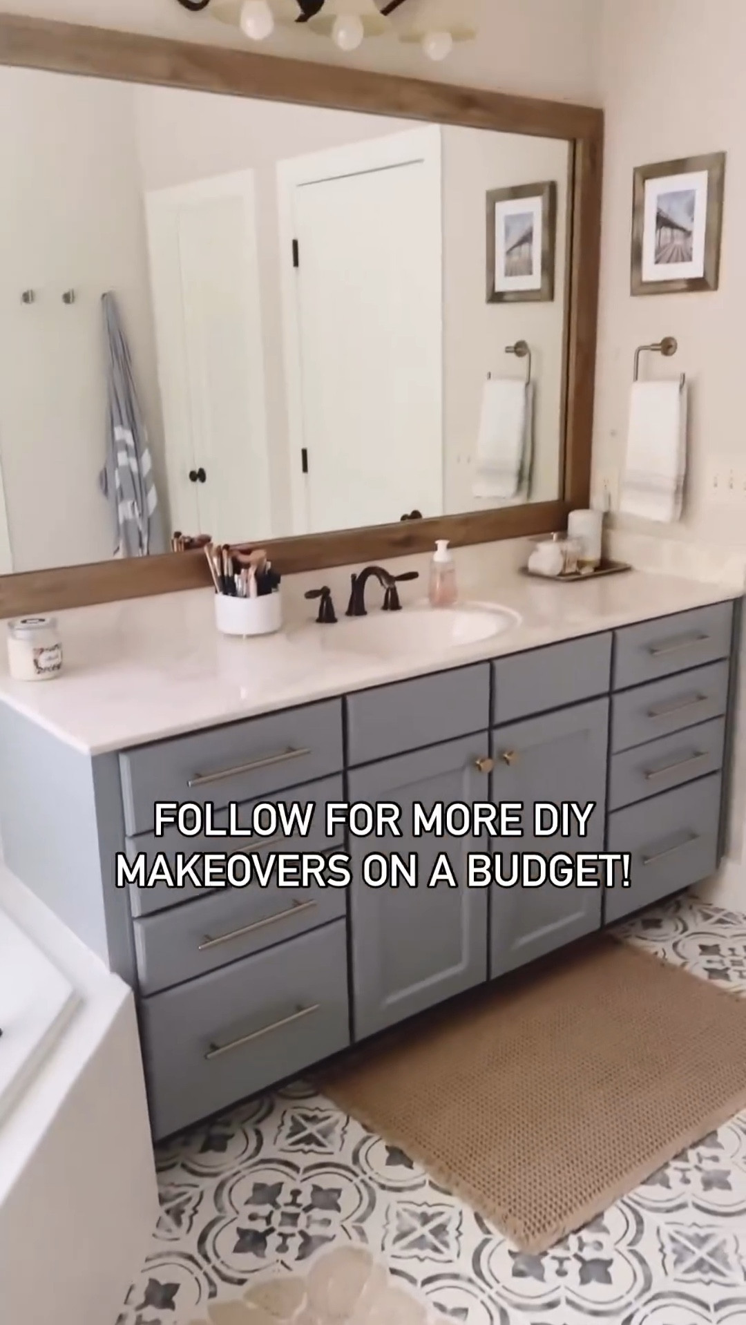 “You can’t paint tile!!!!” 😡😠😤

Well that’s a least what many people told me.

I decided to paint my tiles anyways back in early 2023 with the help @rustoleum and their floor paint kit and @cuttingedgestencils with a custom floor tile stencil. 

Not going to lie, this entire floor from start to finish (not including dry time) took me probably 40 hours!! 

With all the details I wanted to add like the distressing over the darker paint with a sponge and white paint to give it an aged patina and the edges I had to clean up post stencil. It was a long process but it was a labor of love and I’m so happy I did it! 

Even almost 1 year later this floor paint has held up! No imperfections or peeling has occurred. 

I think that speaks volumes of the primer I used as well that is specifically made to repel moisture. And following the instructions on the paint kit I used. 

Dry time and cure time should be followed for best results. 

I took my master bathroom from early 2000s Tuscan to a modern farmhouse beauty for less than $500. It feels much more calming and serene in this space. 

These after clips don’t even include the new vanity fixtures I installed myself after this. I will post that install soon! 

What do you think of painting floor tile? Would you do it? 



Bathroom inspo | modern farmhouse | master bathroom | painted tile | stenciled floor | painted tile floor | farmhouse bathroom | interiors | interior inspo