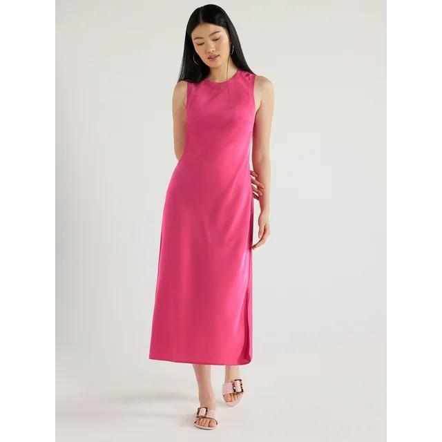 Scoop Women's Crew Neck Satin Midi Tank Dress, Sizes XS-XXL - Walmart.com | Walmart (US)