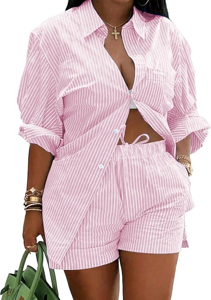 Ulovmi 2 Piece Sets For Women Summer Striped | Amazon (US)