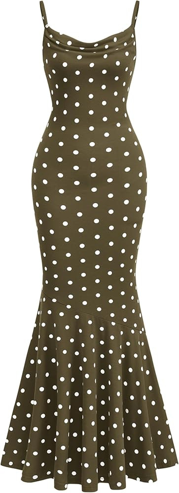 PRETTYGARDEN Womens Summer Dresses 2026 Polka Dot Spaghetti Strap Cowl Neck Bodycon Wedding Cockt... | Amazon (US)