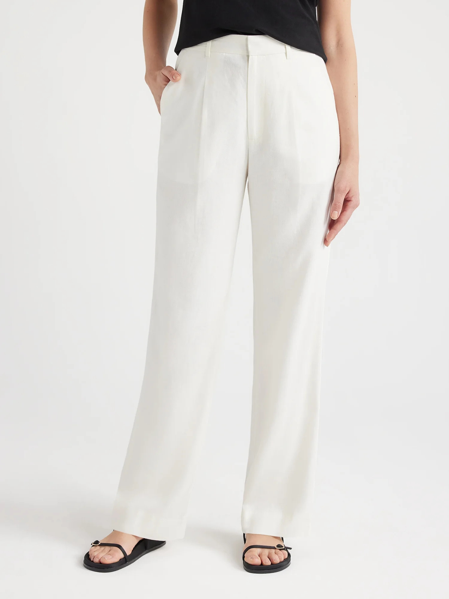 Free Assembly Women’s High-Rise Wide-Leg Pleated Pants, 32” Inseam, Sizes 0-20 | Walmart (US)