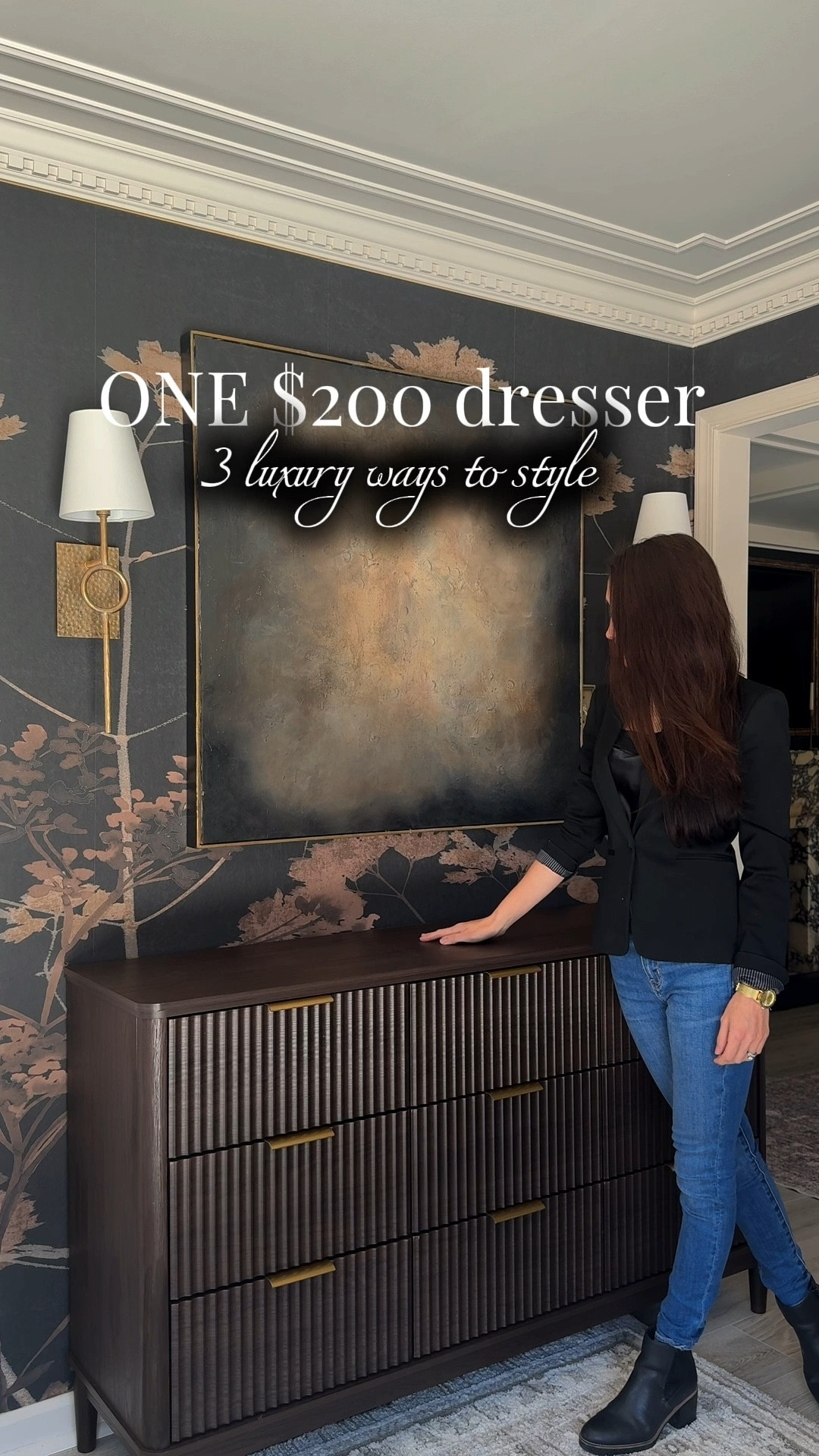 Designer dupe dresser under $300 🤯

Wallpaper link:
https://www.grahambrown.com/us/product/flower-press-chocolate-mural/139955-master/

#LTKHome #LTKSaleAlert