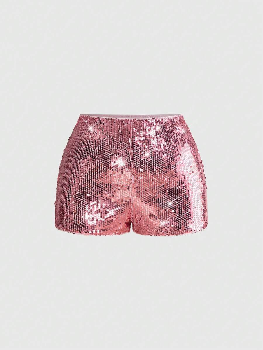 ROMWE Grunge Punk Plus Size Shiny Sequin Versatile Summer Shorts For Women | SHEIN