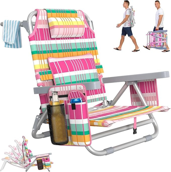 Suteck Beach Chair, Adjustable 5-Position Backpack Beach Chairs for Adults Kids, Foldable Lay Fla... | Amazon (US)