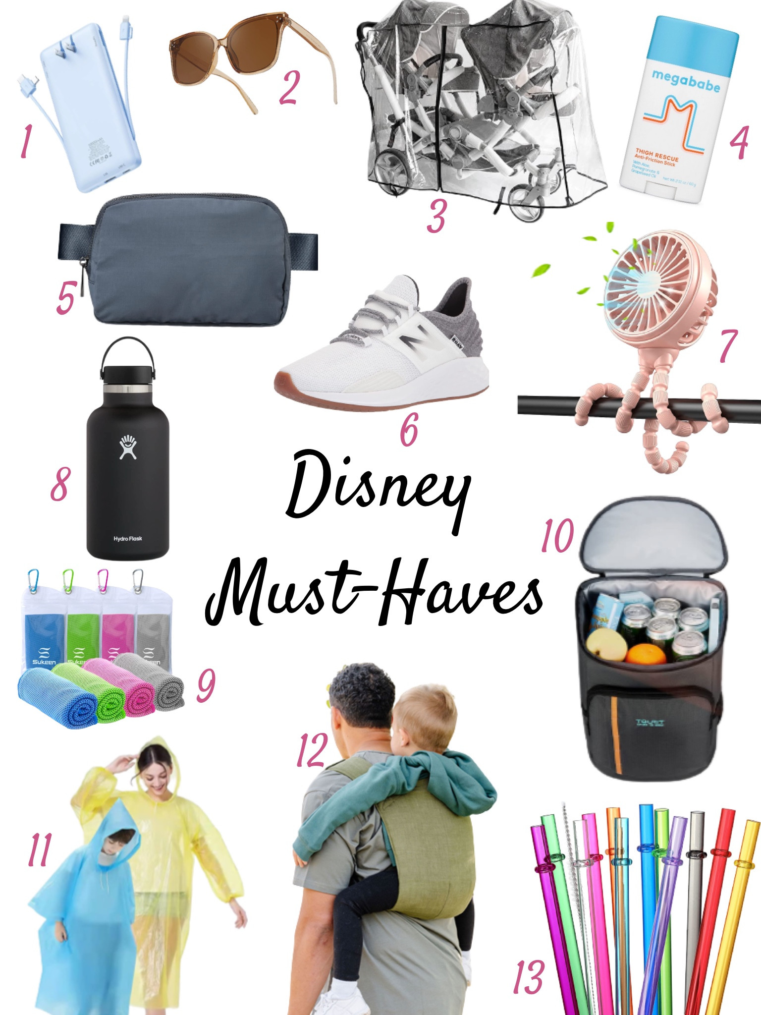1. The best phone charger! Has USB attached and has a USB for pretty much any device you might need to charge.

2. Sunglasses, self explanatory. 

3. Stroller rain cover because no one is going to be happy when your stroller is soaked and you have to carry soaked kids through the park (I’ve linked different styles for different stroller styles)

4. MegaBabe thigh rescue 🙌🏻 anyone without a thigh gap knows. Walk 30,000 steps without having to deal with thigh chafing. 

5. Fanny pack— so convenient when you have to park the stroller and wait in line holding kids. 

6. New balance sneakers— these are hands down the most comfortable shoes I’ve found for Disney. Give me every color. 

7. Portable fan— If you’re going when it’s 70 degrees or warmer… BRING THIS. The portable charger listed above will charge these.

8. BIG water bottle— they have stations to fill your water up for free around the park.

9. Cooling towels— get them wet and freeze the night before. Each towel has its own little plastic bag and hook to clip onto backpack, purse, Fanny pack, etc.

10. Backpack cooler—for snacks and drinks you want to keep cold. Can’t recommend this enough (can put your cooling towels in here too) 

11. Ponchos— not just for rainy days but for when you want to go on a water ride without getting soaked.

12. Happy Baby carrier— the best carriers hands down. They have a toddler carry that holds up to 60 lbs. If your kid is anything like mine their legs suddenly stop working at Disneyland. This is a life saver. 

13. Your own straws—if you can’t stand paper straws… bring your own because that’s all they have. 


#LTKtravel #LTKfamily #LTKFind